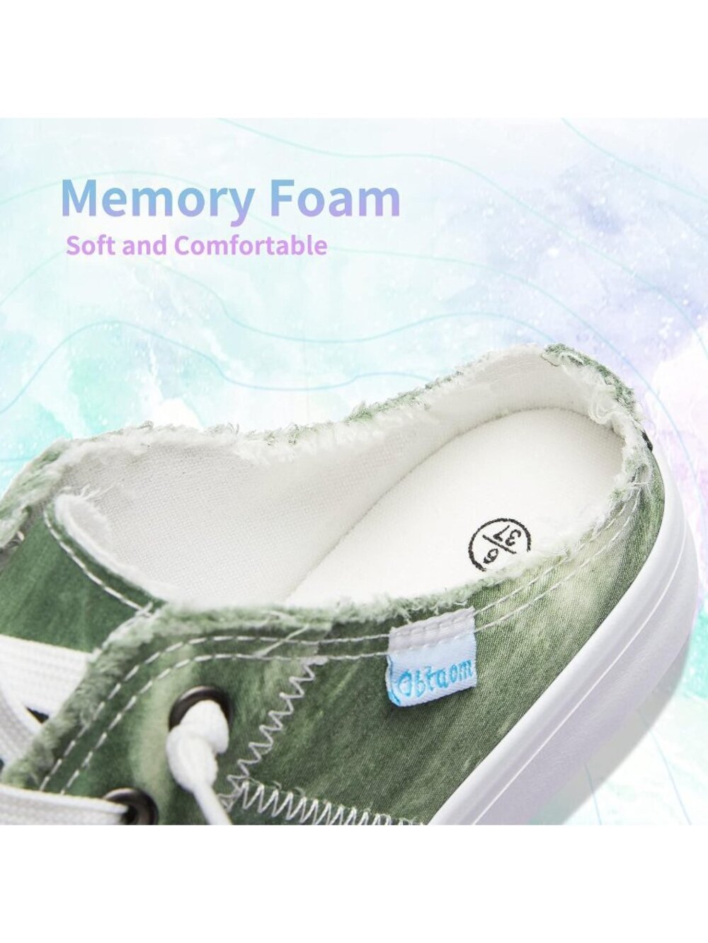 Women's Green Slip-on Canvas Mules Memory Foam Clipper Fashion Sneakers - Picture 6 of 6